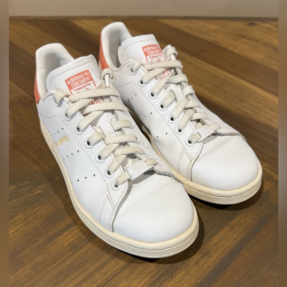 Adidas Original Stan Smith Leather Sneakers Women’s 8 White, Yellow & Blush Pink